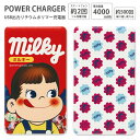 送料無料 ミルキー スマホ充電器 リチウムイオンポリマー充電器 4000mAh 充電ケーブル内蔵タイプ モバイルバッテリー キャラクター お菓子パッケージ風 グッズ スマートフォン iPhone Android 大容量 包み紙柄 レディース かわいい 不二家