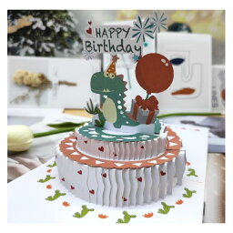 3D <strong>誕生日ケーキ</strong> バースデーカード 立体 かわいい 恐竜 2層ケーキ 子供 メッセージカード グリーティングカード おしゃれ ポップアップバースデーカード お祝い メッセージ かーど 大人 <strong>彼氏</strong> プレゼント