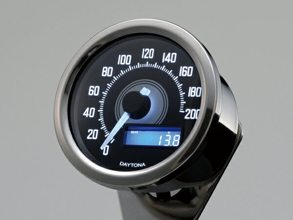 DAYTONA (デイトナ) バイク用 ミニメーター VELONAスピードメーター 200km/h バフボディー ブラックP／ホワイトLED 92248