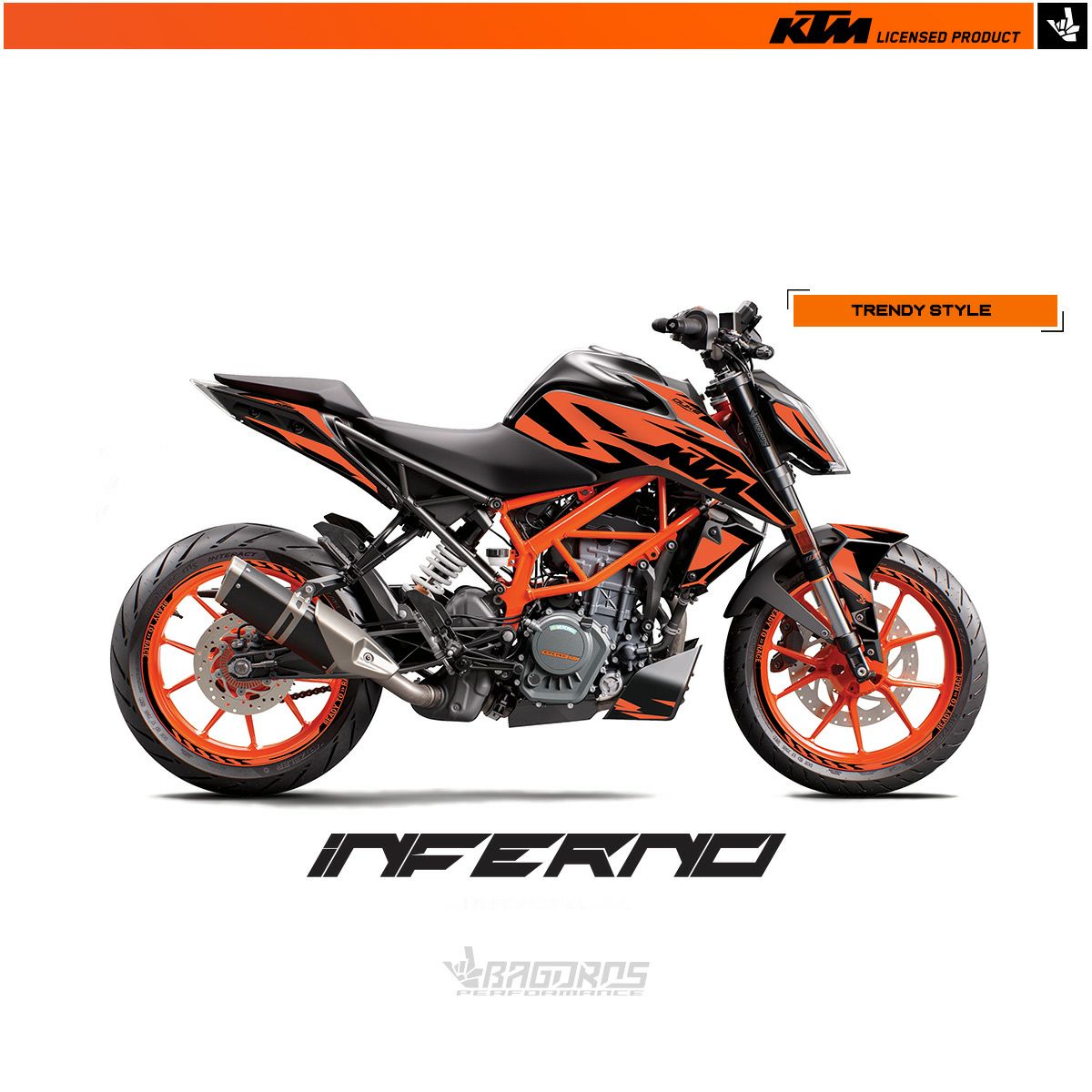 KTM デューク 125/200/250/390 17-23 ステッカーキット INFERNO BAGOROS(バゴロス)