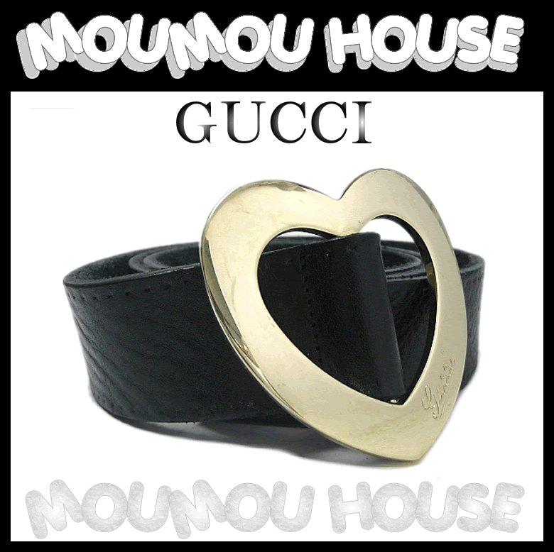 GUCCI■グッチ■レザー■ハートモチーフ金具■ベルト■ブラック♪美品♪【曜日セール】【あす楽対応】【中古】【モウモウハウス】