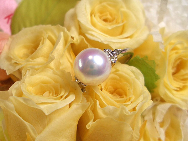 【花珠落ち】貴方だけの1点ものリング(指輪)　-選べる枠＆真珠-プラチナ枠＆あこや9mm真珠