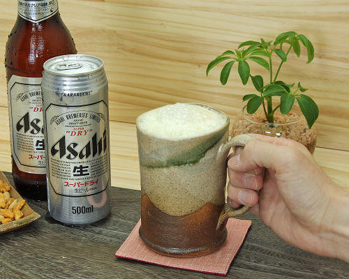 産地直送 ビールの泡もクリーミー に！ 容量500ml　信楽焼　陶器製 やまあいビアジョッキ(ビアマグ、ビアカップ、花器、花入れ) 【父の日】【母の日】【タンブラー】【ギフト】【お祝い】【贈り物】【窯元直送】【合計3000円以上で送料無料】【信楽焼き】