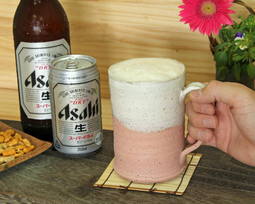 産地直送 ビールの泡もクリーミー に！ ビールの容量500ml 信楽焼 陶器製 ピンク釉白…...:mugen-tobo:10001476