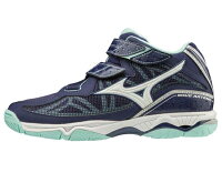 ミズノ MIZUNO ウエーブアルテミス4MID（レディース）（NEW) バレーボールシューズ V1GC1858-01(ネイビー×ホワイト×サックス）の画像