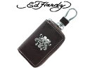 Ed Hardy/エドハーディー 本革カウレザースマートキーケース 【茶/LOVE KILLS SLOWLY】 -004 本革 ラブキル スカル ロゴ プレゼント ギフト カウレザー