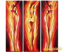 ミュゼ・デユ 手書き 油絵画モダン 壁掛け インテリア アートグラデーション モノトーン ビビット『パネルアート』3パネルSETファション カフェ パブ クラブ抽象 人物 裸婦 美人 ヌード 女優火の身体 黄橙赤 P3J018