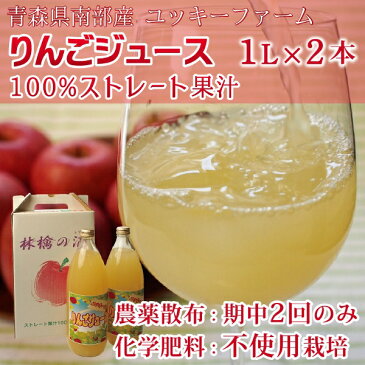 りんご100%ストレートジュース 青森県南部産 (農薬:期中2回、化学肥料:不使用、樹上完熟サンふじ70% 紅玉30%使用) 1000ml×2本 送料無料