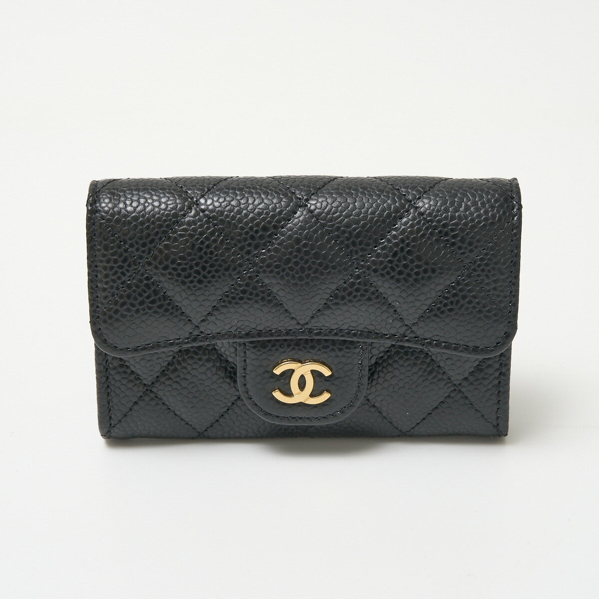 【中古】CHANEL シャネル クラシック フラップ カードケース AP0214 名刺入れ キャビアスキン ブラック×ゴールド金具 レディース ココマーク