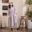 サマーSALE【3割引】【ラストワン】【046036】 7分袖 リネン Aライン ロング ワンピース