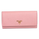プラダ PRADA 財布 二つ折り 長財布 サフィアーノ メタル SAFFIANO パスケース付き METAL レザー 本革 ピンク PETALO ゴールド金具 1MH132 レディース 女性用 シンプル 定番 人気 美品【箱】【中古】