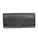 プラダ PRADA 財布 二つ折り 長財布 サフィアーノ メタル SAFFIANO METAL レザー 本革 ブラック NERO ゴールド金具 1M1132 レディース 女性用 シンプル 定番 人気 美品【箱】【中古】