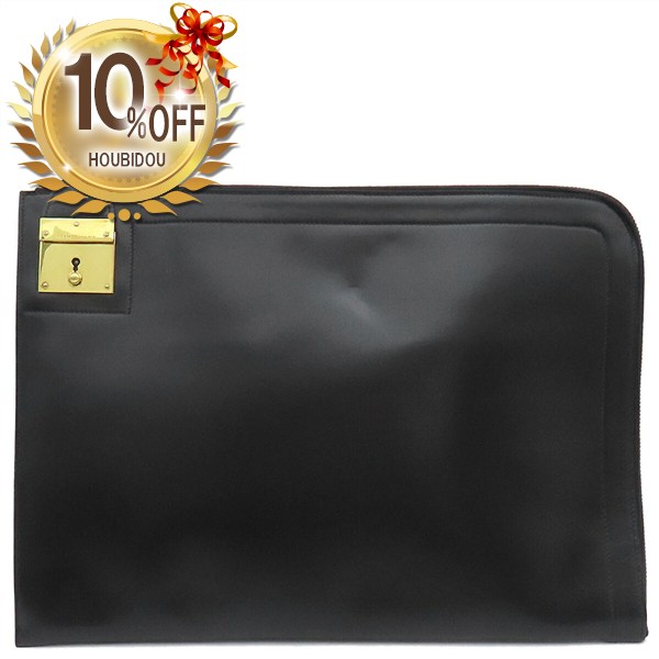 ＼10%OFFセール／ エルメス HERMES クラッチバッグ 書類ケース ボックスカーフ ブラック ゴールド金具 黒 ドキュメントケース セカンドバッグ 〇C刻印【中古】