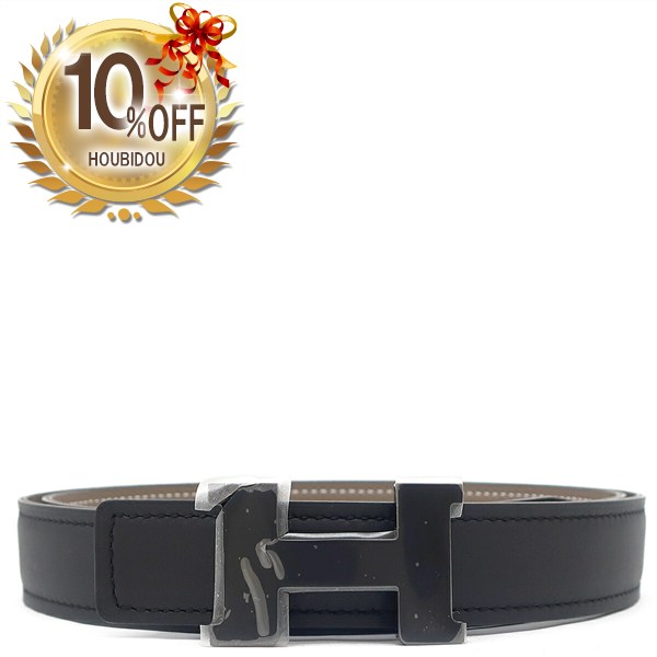 ＼10%OFFセール／ エルメス HERMES ベルト コンスタンスH ＃85 スイフト ヴォーエプソン ブラック×エトゥープ #85 新品 未使用 Hバックル ラッカー金具 W刻印（2024年製） 【箱】【中古】