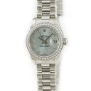 【11/25 10時から ポイント全品2倍最大20倍】ロレックス ROLEX デイトジャスト 179136G Pt950無垢 純正ダイヤ アイスブルー K番 レディース 腕時計自動巻き ブルー 【中古】 【店頭受取対応商品】