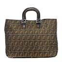 【11/25 10時から ポイント全品2倍最大20倍】フェンディ FENDI トートバッグ ズッカ柄 ビッグトート キャンバス レザー ブラウン 茶 シルバー金具 レディース定番 人気 美品 【中古】