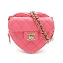 【クーポン利用で最大3万円OFF 12/1-12/5 数量限定】 シャネル CHANEL ショルダーバッグ ハート チェーン クラッチ バッグ ラムスキン ピンク マトラッセ ゴールド金具 AP2784 レディース 【箱】定番 人気 美品 【中古】