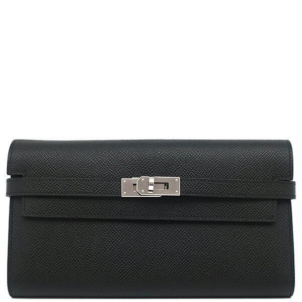 ＼最大4万円割引クーポン 数量限定／ エルメス HERMES 長財布 ケリーウォレット ロング ヴォーエプソン ブラック シルバー金具 黒 B刻印（2023年製） 【箱】【中古】