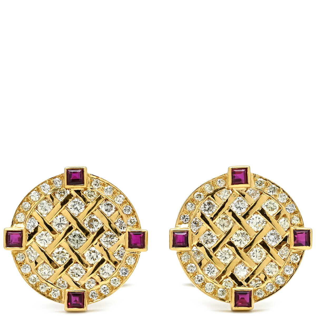 カフス カフリンクス ダイヤ×ルビー K18YG ダイヤモンド ルビー イエローゴールド×シルバー Au750 18K 18金 ラウンド 【中古】