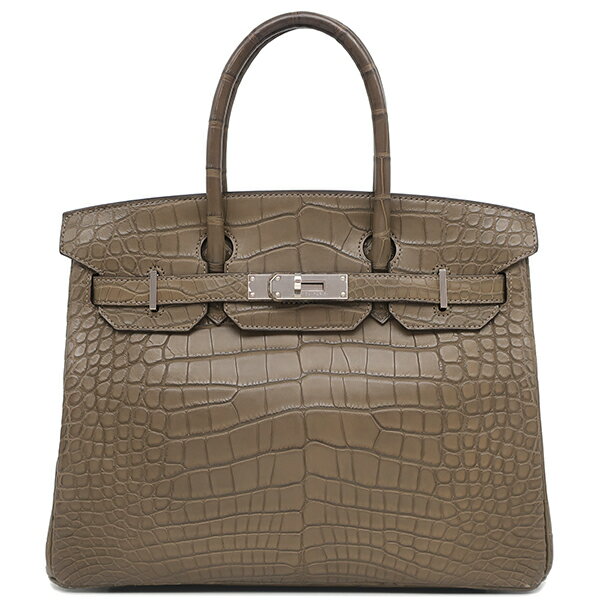エルメス HERMES ハンドバッグ バーキン30 アリゲーターマット オリガン シルバー金具 茶 A刻印 【保存袋】【中古】