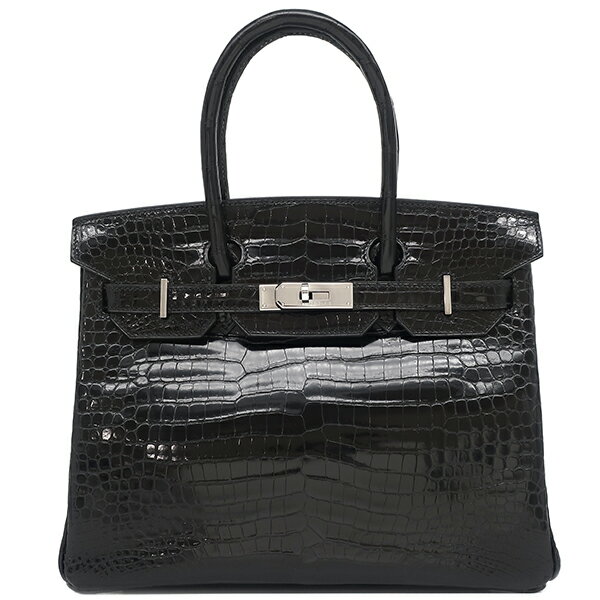 ＼最大5万円割引クーポン／ エルメス HERMES ハンドバッグ バーキン30 ポロサス ブラック シルバー金具 黒 クロコ □H刻印【中古】