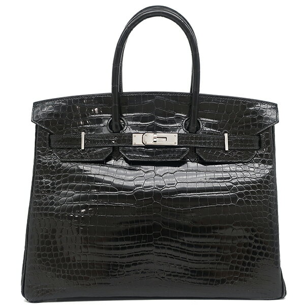 エルメス HERMES ハンドバッグ バーキン 35 ポロサス ブラック シルバー金具 黒 クロコ □H刻印 【保存袋】【中古】