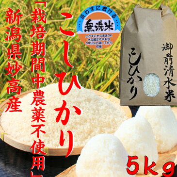 無洗米 御前清水米　5kg【栽培期間中農薬不使用・有機肥料100％使用栽培米】◇29年産　特A◇（小さいお子さんの離乳食にもお薦め！）