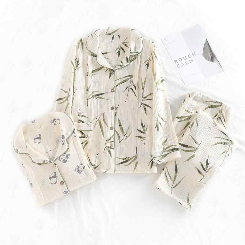 マタニティパジャマ レディース 春夏 薄手 綿 ダブルガーゼ 授乳口付き 前開き 長袖 ロングパンツ 襟付き かわいい 上下セット(x2)