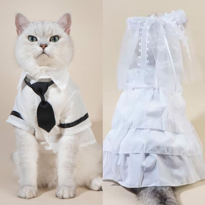 犬用 フォーマルウェア ウェディングドレス タキシード 小型犬 トイプードル 春夏 綿 ポリエステル素材 結婚式 記念日 パーティー イベント 衣装 燕尾服(x2)
