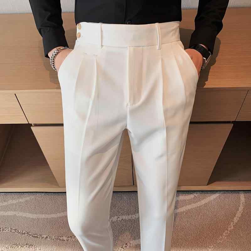 パンツ メンズ 春夏 質感 ドレープ感 ツイル プリーツ ハイウエスト ストレート アンクル丈 カジュアル ストレッチ スラックス ボトムス