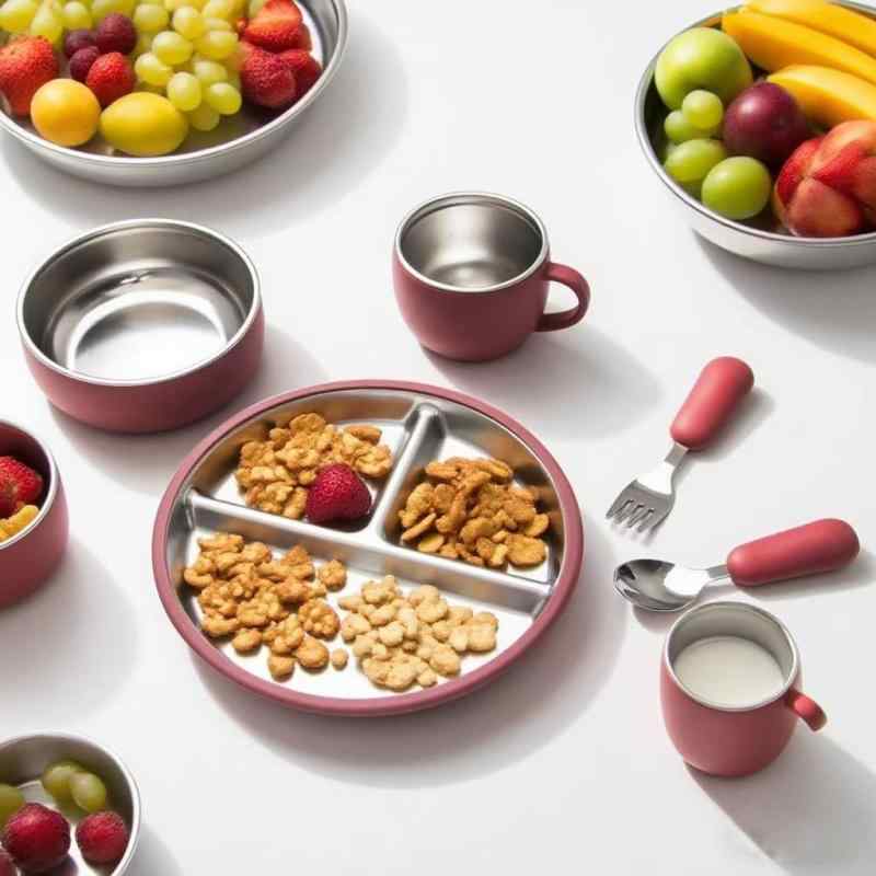 ベビー食器 吸盤付き 滑り止め 304ステンレス シリコン 離乳食セット 子供用 赤ちゃん 食事用プレート ボウル フォーク スプーン シンプル