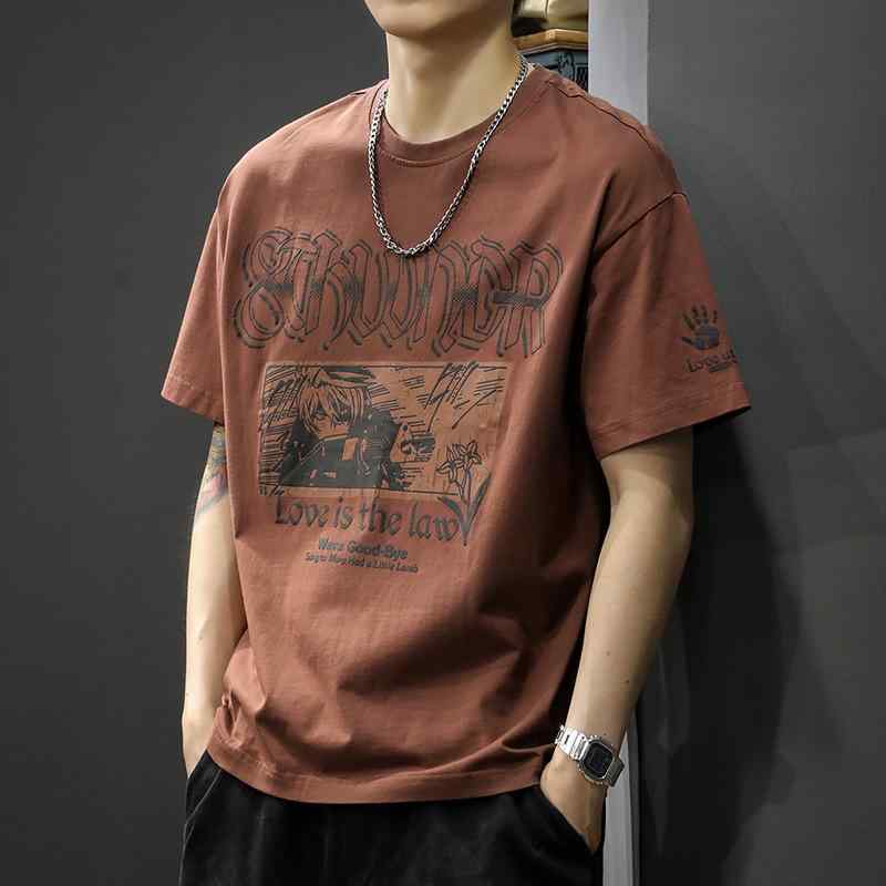 Tシャツ メンズ 吸汗速乾 通気性 綿100% 半袖 ゆったり オーバーサイズ ビッグシルエット プリント キャラクター アニメ柄 ストリート カジュアル 夏 男性用