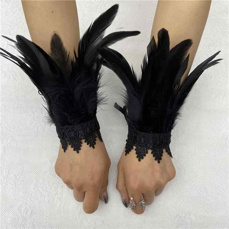 ブレスレット ユニセックス フェザー レース ハロウィン ゴシック リストバンド 腕輪 ダンス パーティー コスプレ 発表会 舞台 アクセサリー 装飾品 小物