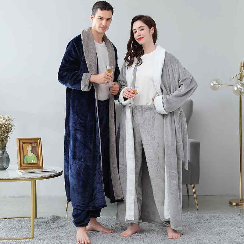 バスローブ レディース メンズ カップル 厚手 暖かい 吸水 速乾 フランネル サンゴフリース ポリエステル素材 超ロング丈 大きいサイズ ゆったり 快適 秋冬 パジャマ ルームウェア