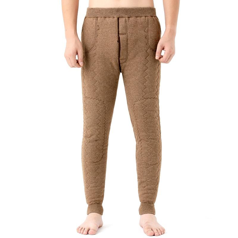 パンツ メンズ 中高年 純カシミヤ 厚手 保温 防寒 膝腰保護 冬用 部屋着 インナー レギンス タイツ スパッツ 無地 二重構造 シームレス キャメル ダークグレー