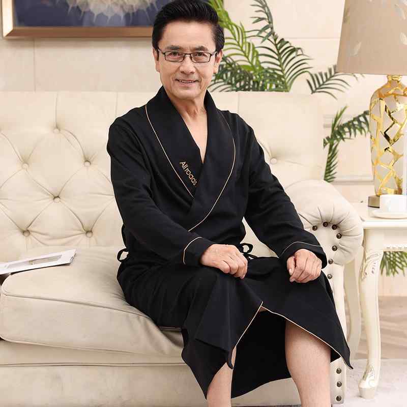 バスローブ メンズ 男性用 お父さん 中高年向け 春秋 冬用 長袖 薄手 軽量 綿 コットン ルームウェア パジャマ ナイトガウン 部屋着 快適 シンプル カジュアル Vネック