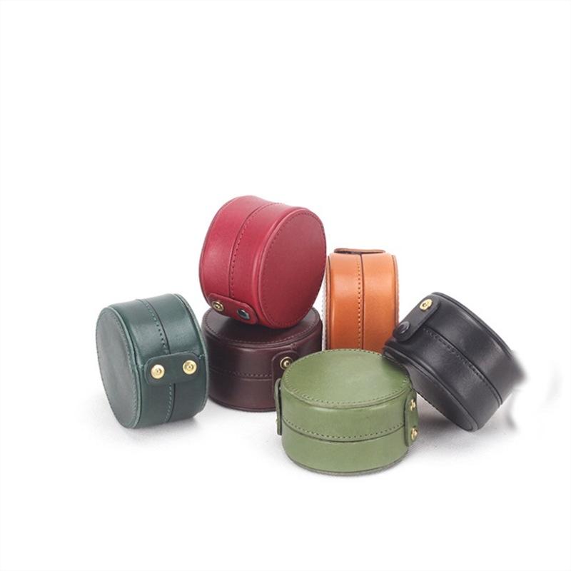 ジュエリーボックス レトロ 本革 レザー 円形 丸型 ブレスレット ネックレス 指輪 腕時計 イヤホン 小物 雑貨 多機能 収納ケース アクセサリーボックス 卓上(x200)