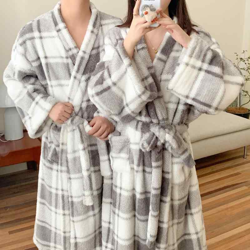 パジャマ ルームウェア バスローブ ガウン カップル ペア レディース メンズ 女性用 男性用 秋冬 珊瑚フリース もこもこ 厚手 保温性 防寒 ロング丈 ナイトウェア 部屋着 シンプル ゆったり