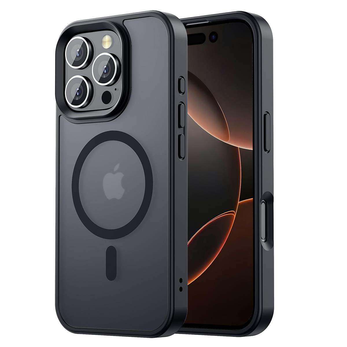 【米軍規格・MagSafe対応】Gtsoho iPhone 16 Pro ケース 用 ケース 半透明 マグネット搭載 ワイヤレス充電 耐衝撃 耐久性 全面保護 黄ばみなし ストラップホール付き イフォン 16 Pro 用 カバー マグセーフ対応 ブラック