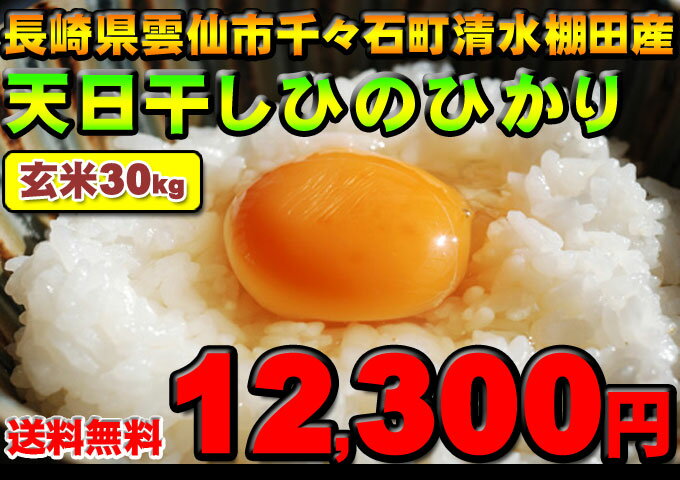 長崎県雲仙市千々石産 清水棚田ひのひかり【選べる精米(別途300円)】【日本棚田百選の米】【送料無料】【平成23年度米】【天日干し】【玄米】【30kg】【九州の米】当店人気No.1