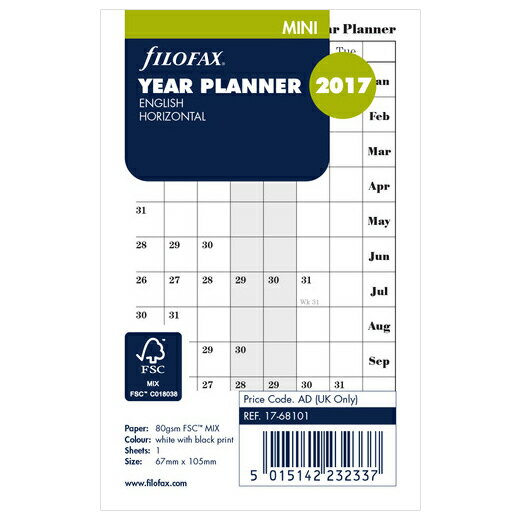 FILOFAX 2017年 ミニ5穴サイズ ホリゾンタルイヤープランナー システム手帳リフ…...:nagasawa:10207448