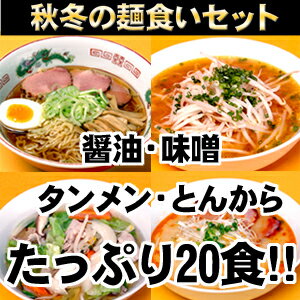 醤油！味噌！タンメン！とんから！たっぷりラーメン20食【送料無料】秋冬の麺食いセット※九州・北海道・沖縄へは送料別途