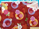 綿和柄プリント生地(サザンクロス)花濃赤×山吹×金ラメ...