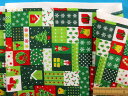 綿プリント生地クリスマスツリー/プレゼントグリン×赤×金...