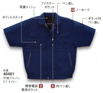 K40401 春夏用KANSAI半袖ブルゾン 大川被服（DAIRIKI）作業服【50％OFF＋社名刺繍無料】 SS〜5L ポリエステル80％・綿20％【山本寛斎ユニフォーム】