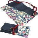 ファスナー付き琉球道中財布【紅型/生成り】(紐:えんじ)(カードも入る現代仕様)寛永通宝の古銭付き