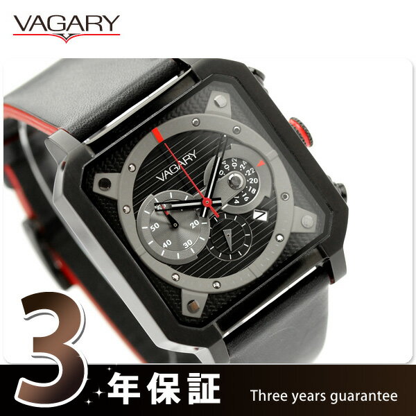 VAGARY バガリー クロノグラフ メンズ 腕時計 ブラック×レッド BM4-040-50