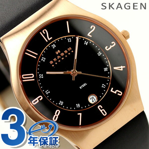 スカーゲン SKAGEN 腕時計 スチール メンズ レザー ブラック×ピンクゴールド 233XXLRLB