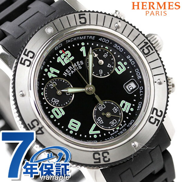 エルメス HERMES 腕時計 クリッパー ダイバー クロノグラフ レディース ラバーバンド ブラック CL2.315.331/3775