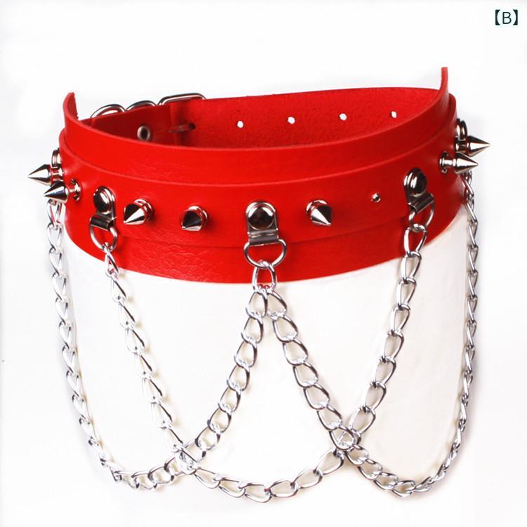 チョーカー パンク ゴシック ロック 多連スタッズ 多連チェーン PUレザー ネックレス 個性的 ユニーク ボリューム感 白 黒 赤 ピンク ライブ イベント ファッション アクセサリー